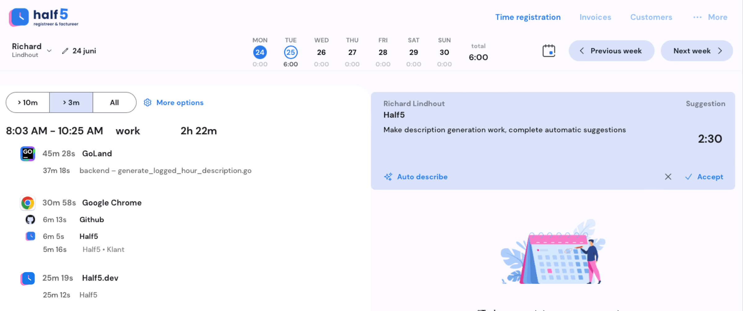 Overview of the timeline with suggestions based on internet activity